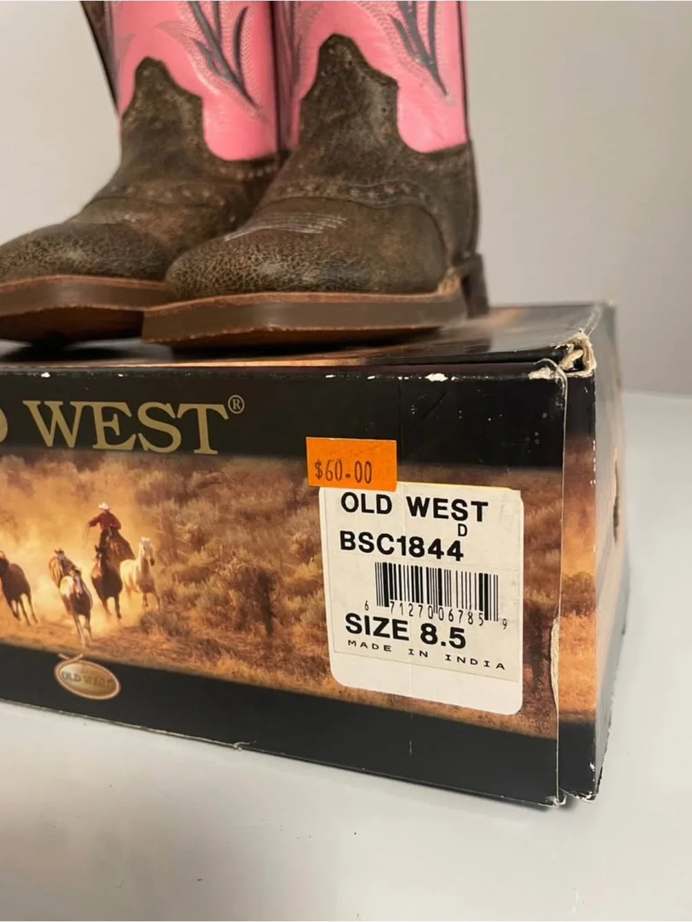 Girls Old West Pink and Brown Western Cowboy Boots